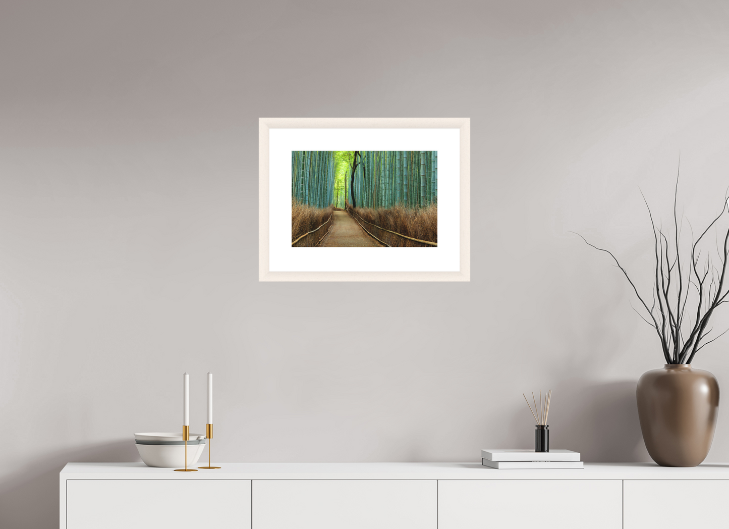 45 x 30 cm, White Frame (museum glass) Bamboo Grove in Arashiyama