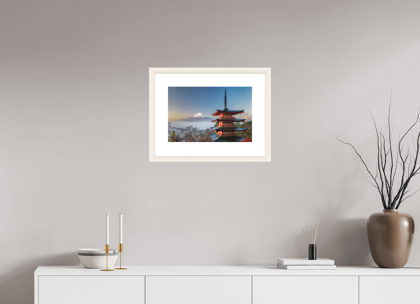45 x 30 cm, White Frame (museum glass) Chureito Pagoda and Mount Fuji